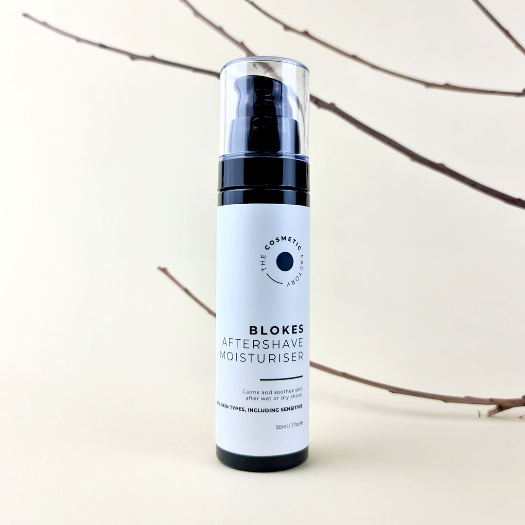 a bottle of blokes aftershave moisturiser 50ml standing on a table.